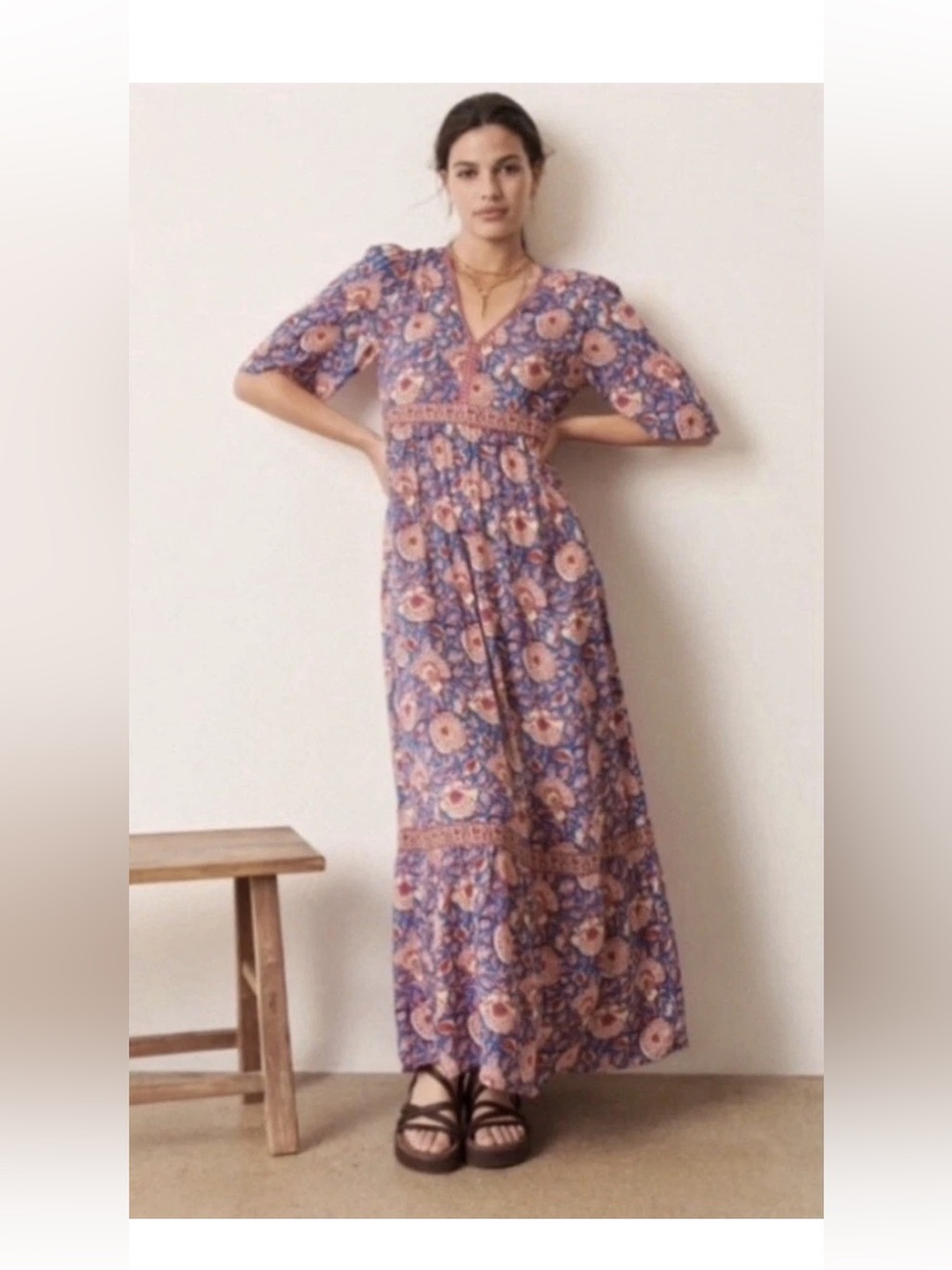 Ba&sh Valley Floral Maxi Dress Size Small Short Sleeve Airy